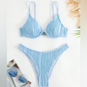 SHEIN Light Blue Wave Textured Bikini